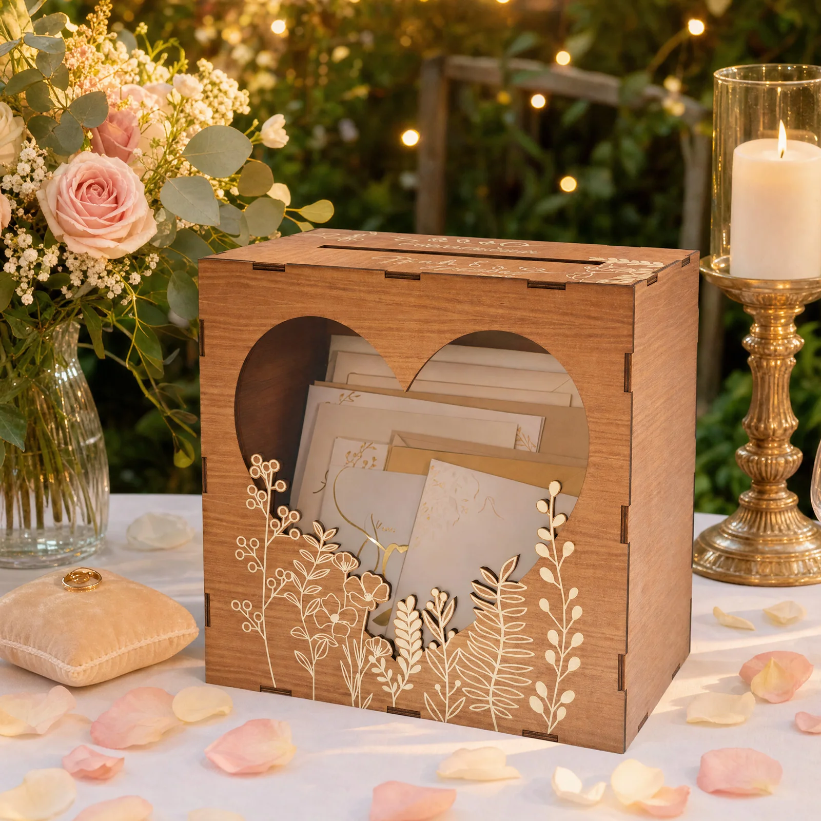 Wedding Card Box - Wooden Card Box Storage Organizer for