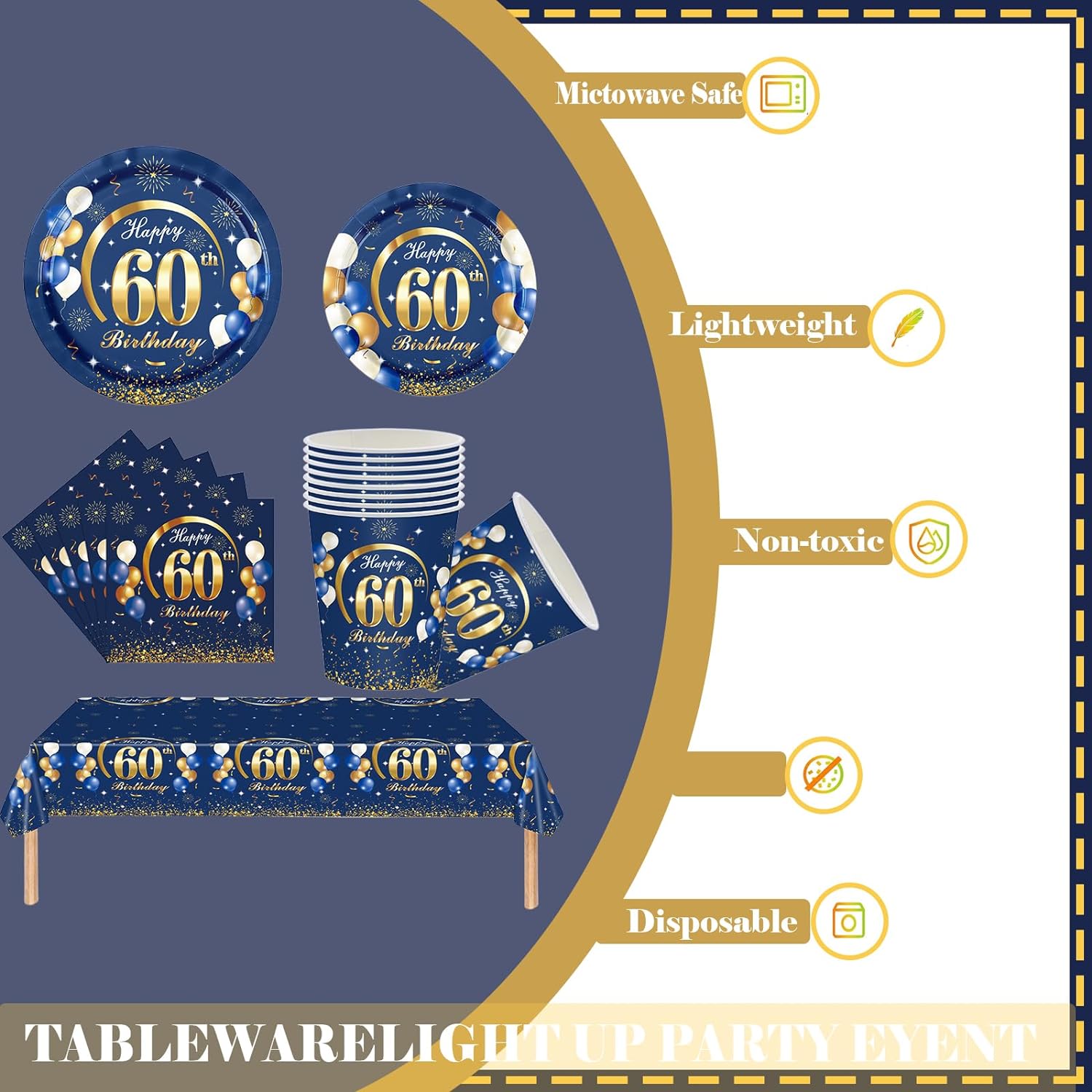 Navy Blue Gold 60th Birthday D - Table Number Gold 评论和价格